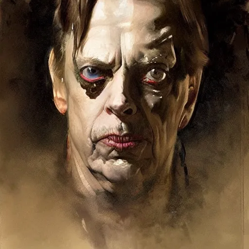 Image similar to portrait of an evil steve buscemi as captain america, by jeremy mann, anders zorn.