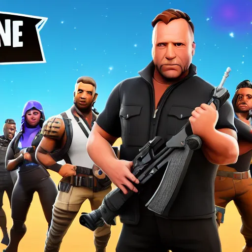 Prompt: alex jones as a fortnite skin, 4 k, high detail, high - resolution photograph, professional photography, ultra - detail