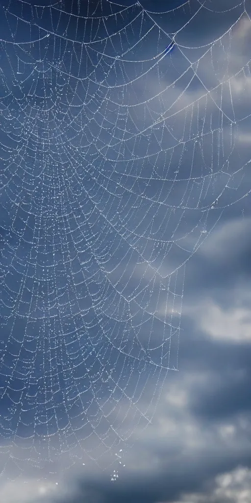 Image similar to a cobweb scattered in the sky realistic stormcloud with glimpses of flares