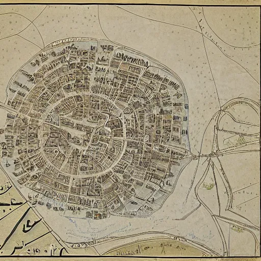 Image similar to sketch map of circular city Baghdad at Abbasid caliphate age,