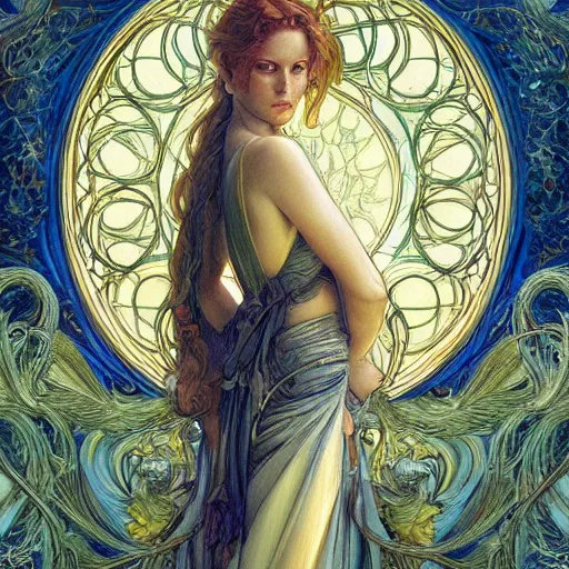 Prompt: an art nouveau painting in the style of donato giancola, and in the style of charlie bowater, and in the style of claudio errico. symmetry, smooth, sharp focus, semi - realism, intricate detail.
