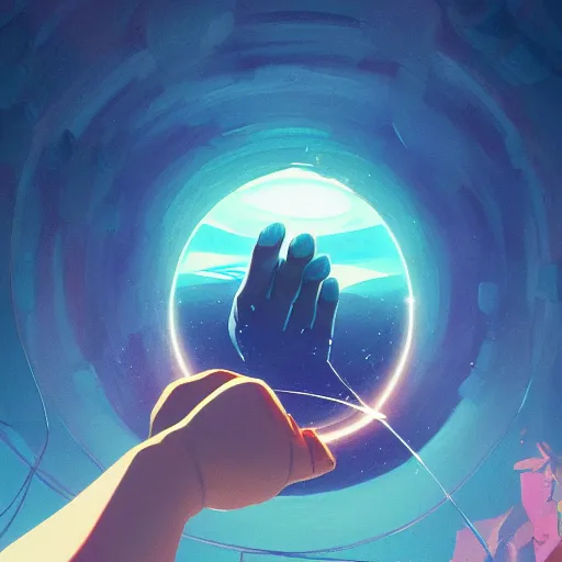 Prompt: hand with and eye in the center, floating in a spiraling abyss, scifi, painted by pedro correa, cory loftis, james gilleard, atey ghailan, makoto shinkai, goro fujita, studio ghibli