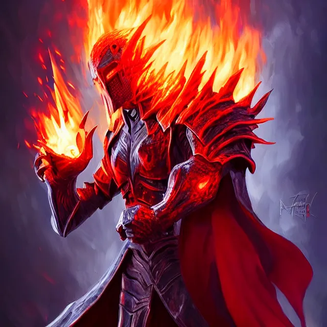 Image similar to hell knight with fire powers, highly detailed, 8 k, hdr, smooth, sharp focus, high resolution, award - winning photo, artgerm, photorealistic