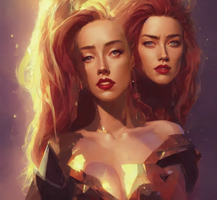 Prompt: amber heard portrait by peter mohrbacher, wadim kashin, greg rutkowski, larry elmore, george pemba, ernie barnes, raymond swanland, magali villeneuve, trending on artstation