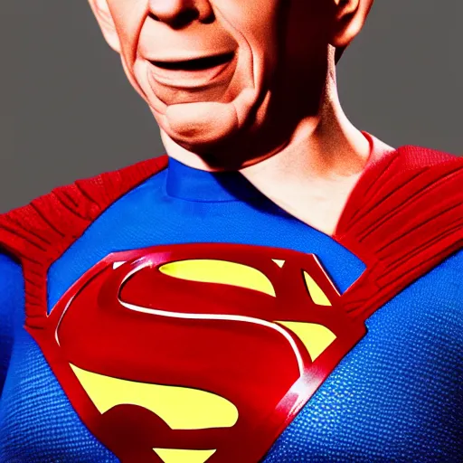 Prompt: don knotts as superman, detailed face, terrified look on his face, professional photography, cinematic, 8k,