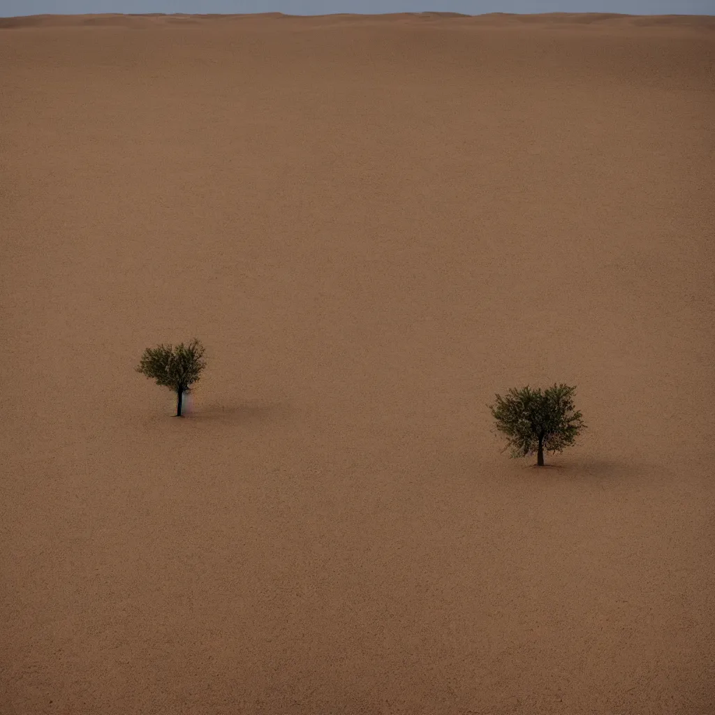 Prompt: a single tree in the middle of the desert, professional photo