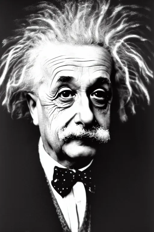 Prompt: photo portrait of talbert einstein, head centered portrait, enigmatic, little smile, head in focus, highly detailed, artistic, concept art, painterly, shot with hasselblad, photography, sharp focus, volumetric lights, art style by annie leibovitz and man ray and yousuf karsh