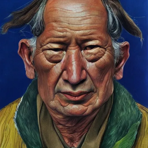 Image similar to high quality high detail painting by lucian freud, hd, portrait of tibetan skimo