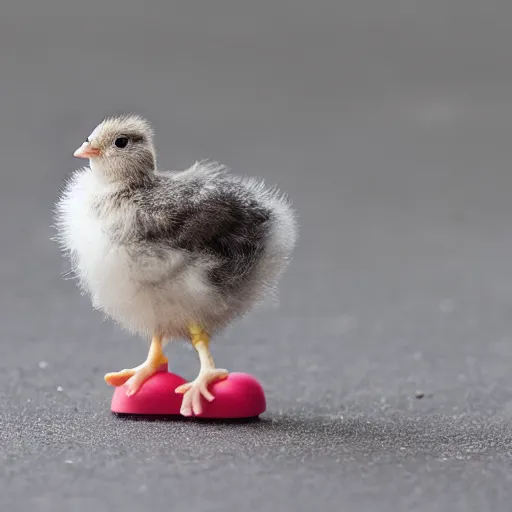 Prompt: a chick riding a mouse