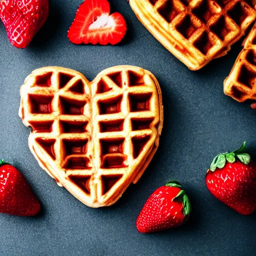 Image similar to photo of a waffle shaped like a heart with strawberries, studio lighting