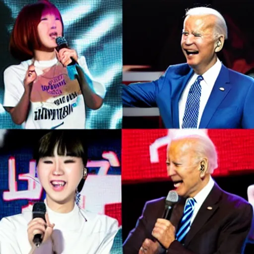 Prompt: biden k-pop star, singing on a stage