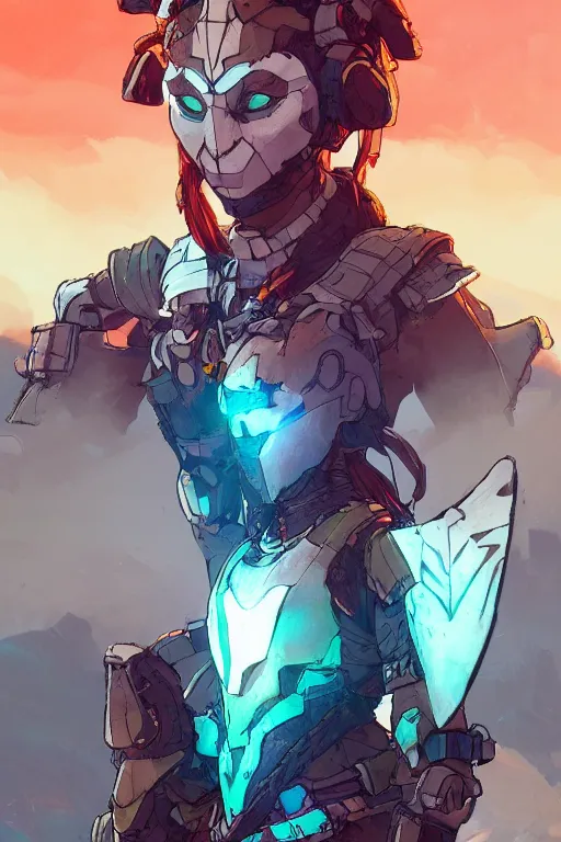 Image similar to combination suit armor aloy horizon forbidden west horizon zero dawn robot ninja mask helmet backpack tribal, art gta 5 comics, official fanart behance hd artstation by jesper ejsing, by rhads, makoto shinkai and lois van baarle, ilya kuvshinov, ossdraws radiating a glowing aura cgi rtx 2 0 2 2