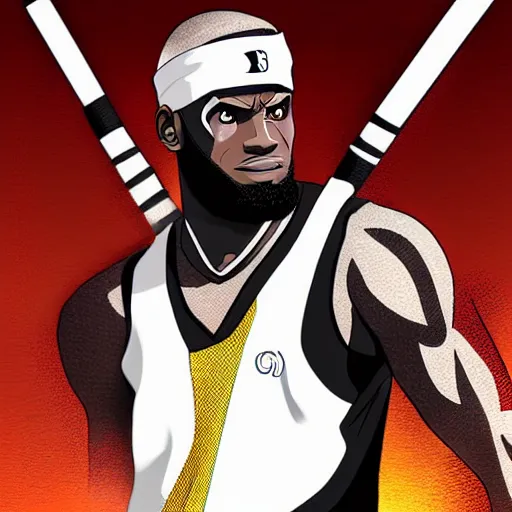 Image similar to Lebron James cosplay as Naruto, detailed digital art