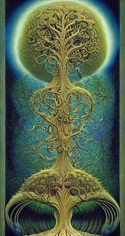 Image similar to tree of life by roger dean and andrew ferez, art forms of nature by ernst haeckel, divine chaos engine, symbolist, visionary, art nouveau, botanical fractal structures, organic, detailed, realistic, surreality