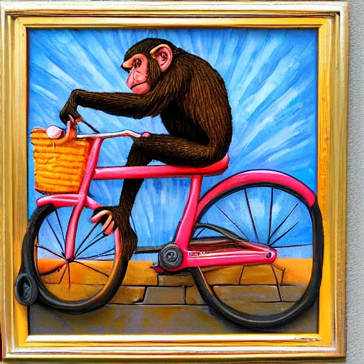 Image similar to a monkey riding a bike by eric joyner