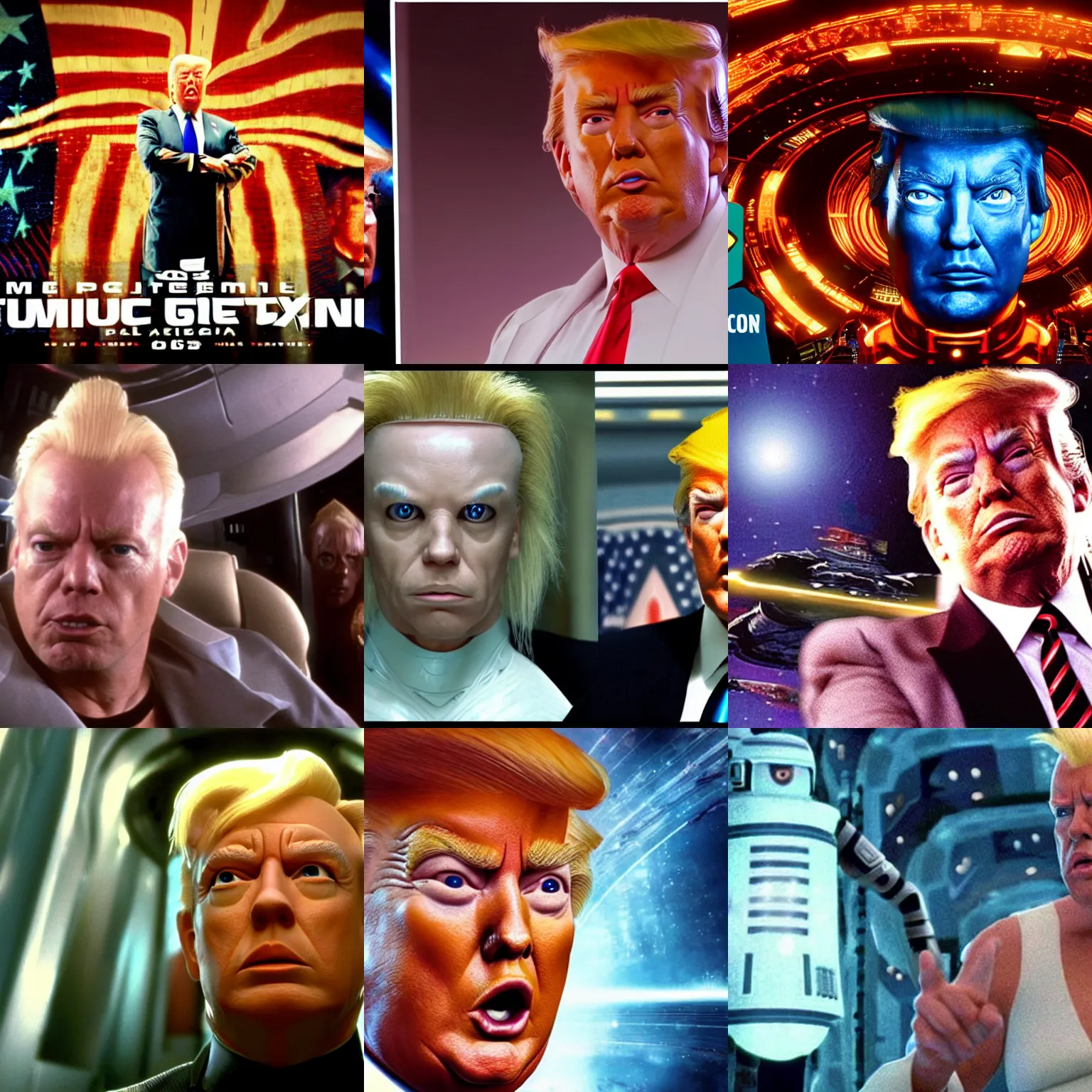 Prompt: cinematic still of trump as the galactic president from the fifth element movie