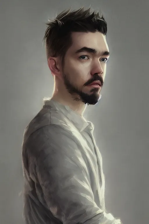 Image similar to a fancy portrait of the YouTuber jacksepticeye by Greg Rutkowski, Sung Choi, Mitchell Mohrhauser, Maciej Kuciara, Johnson Ting, Maxim Verehin, Peter Konig , mythical, 8k photorealistic, cinematic lighting, HD, high details, atmospheric,