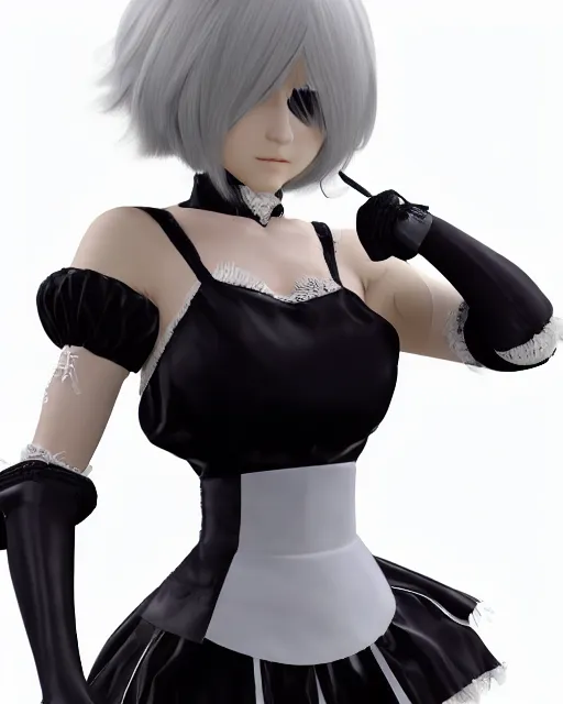 Prompt: 2B from NieR: Automata wearing a maid outfit, mechanical detail, cad, solidworks render