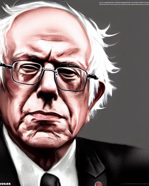 Image similar to portrait of bernie sanders, rockstar games cover art, highly detailed, artstation, trending, concept art, by stephen bliss, anthony mcbain, roxie vizcarra