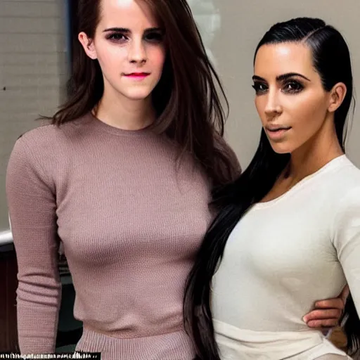 Image similar to a full - figure image of a woman who is a genetic combination of emma watson and kim kardashian
