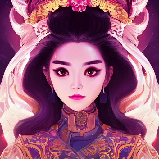 Image similar to a portrait of empress of china, art by lois van baarle and loish and ross tran and rossdraws and sam yang and samdoesarts and artgerm and saruei and disney and wlop, digital art, highly detailed, intricate, sharp focus, trending on artstation hq, deviantart, unreal engine 5, 4 k uhd image