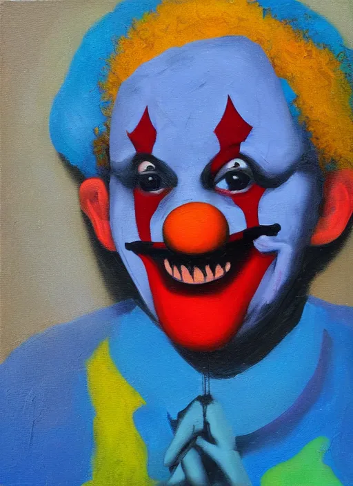 Prompt: clown, impasto, oil paint, depth