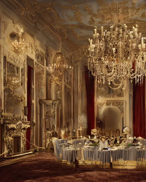 Prompt: rococo digital painting of a 1 9 2 0 s grand party in a beautiful mansion, many partygoers, unreal engine, hyper realism, realistic shading, cinematic composition, realistic render, octane render, detailed textures, photorealistic, ultrawide shot, 3 5 mm film