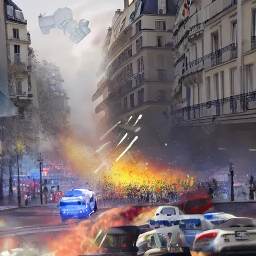 Image similar to yogurt meteor crashes into paris, yogurt covering everything, high resolution news footage, trending on artstation, photo
