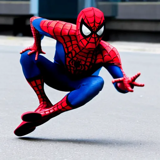 Image similar to spiderman falls off a hoverboard