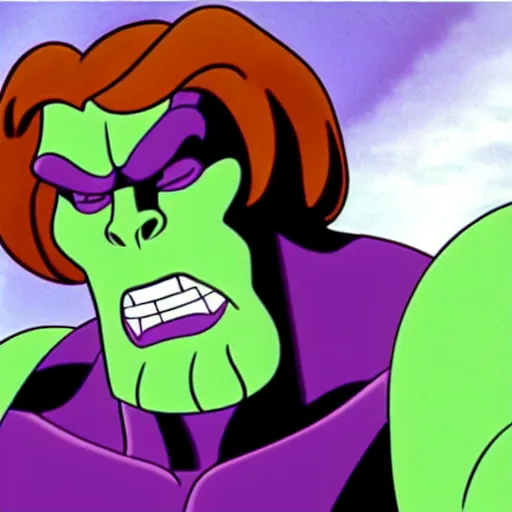 Prompt: film still of thanos in scooby - doo ( 1 9 6 9 )