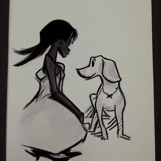 Image similar to milt kahl sketch of black hair cuban girl with dog nose