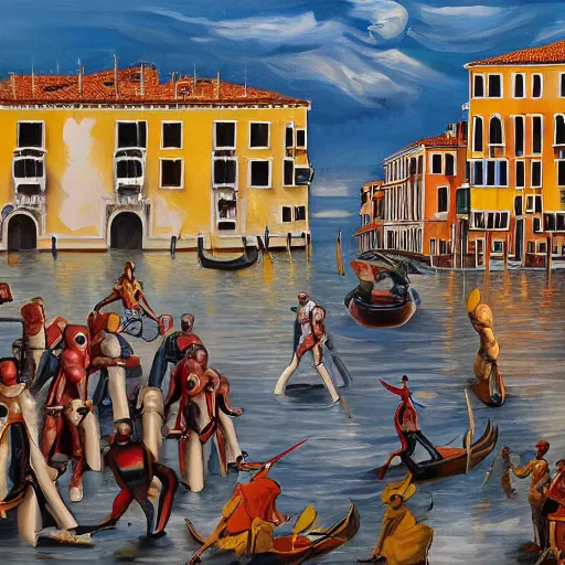 Image similar to a 1 8 th painting of a humanoid robots invasion in venice