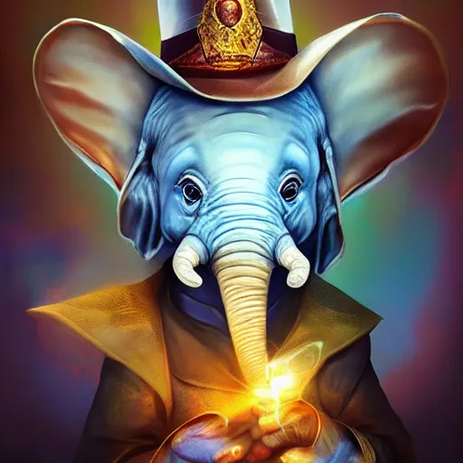 Image similar to epic professional digital airbrushed portrait art of a cute baby elephant dressed as a magician,, best on artstation, cgsociety, wlop, Behance, pixiv, cosmic, epic, stunning, gorgeous,, masterpiece by Dorian Cleavanger and Stanley Lau,