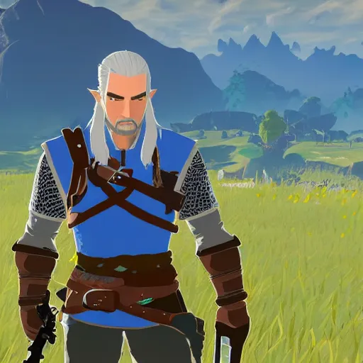 Image similar to Geralt of Rivia in The Legend of Zelda Breath of the Wild