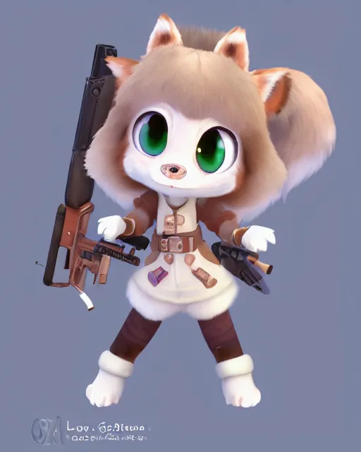 Image similar to female furry mini cute style, highly detailed, rendered, ray - tracing, cgi animated, 3 d demo reel avatar, style of maple story and zootopia, maple story gun girl, fox from league of legends chibi, soft shade, soft lighting