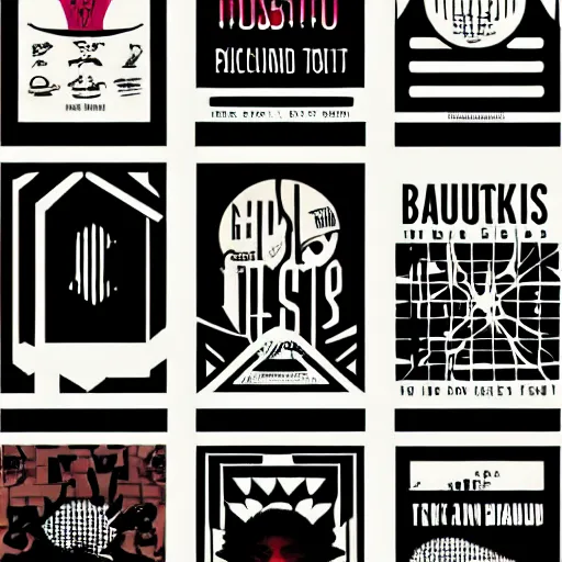 Image similar to beautiful cool graphic design setlist for pitchfork festival, bauhaus style photo collage stickers bold text design, set list of bands saturday and sunday