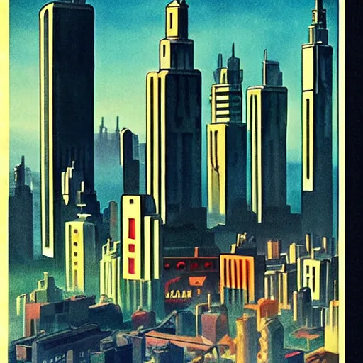 Image similar to “ large art deco city in 1 9 4 5, from an anime movie ”