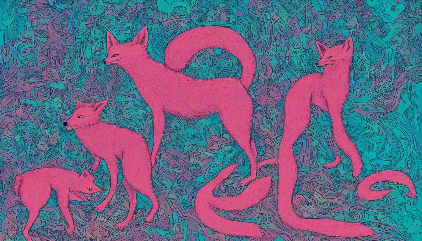 Image similar to pink fox by kilian eng, victo ngai, josan gonzalez