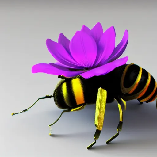 Image similar to cyborg bee on metal flower, 3 d, highres