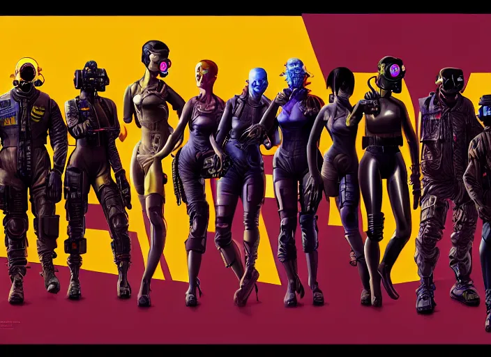 Image similar to cyberpunk blackops hazmat squad. portrait by stonehouse and mœbius and will eisner and gil elvgren and pixar. character design. realistic proportions. cyberpunk 2 0 7 7 character art, blade runner 2 0 4 9 concept art. cel shading. attractive face. thick lines. the team. diverse characters. artstationhq.