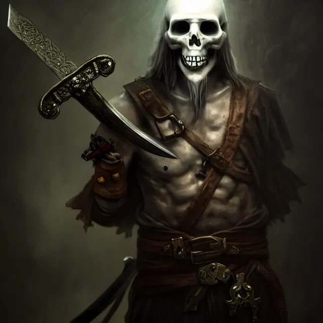 Image similar to photo of a ghostly pirate head and torso, holding a sword and standing in a grotto, photorealistic, dark, atmospheric lighting, painted, intricate, ultra detailed, well composed, best on artstation, cgsociety, epic, stunning, gorgeous, intricate detail, wow, masterpiece