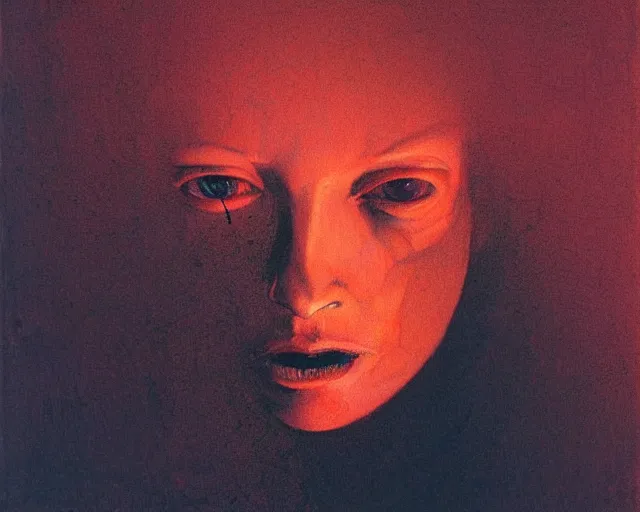 Image similar to by francis bacon, beksinski, mystical redscale photography evocative, expressionism. kat dennings uma thurman christina hendricks tilda swinton