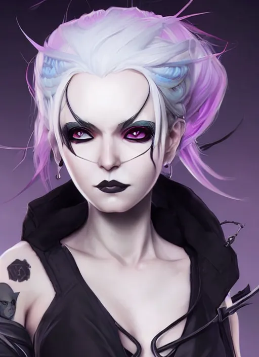 Image similar to Goth Witch with white hair in apex legends as an anime character digital illustration portrait design by Ross Tran, artgerm detailed, soft lighting