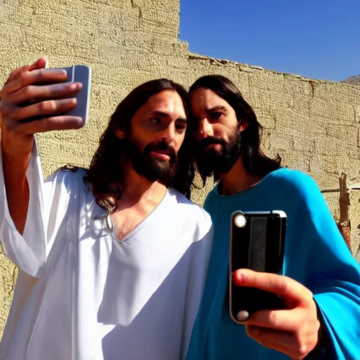 Image similar to jesus and judas taking a selfie together