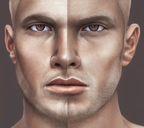 Prompt: hyper realistic portrait of a man with blonde two sides hair and thin face lines