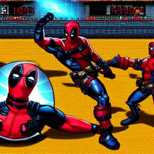 Image similar to Deadpool fighting game, ps1, video game, gameplay, retro,