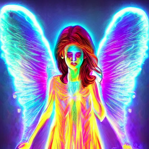 Prompt: portrait of a stunning xray angel of jewls, beautiful face, colorful lightning cinematic, misty, magical digitalillustration