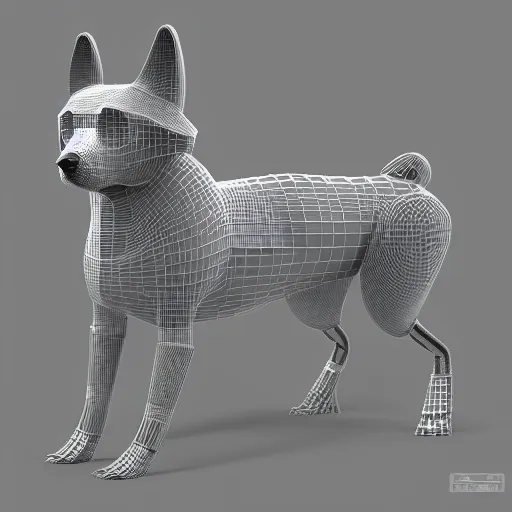 Prompt: a cybernetically enhanced dog, digital art, 3 d render, blender,
