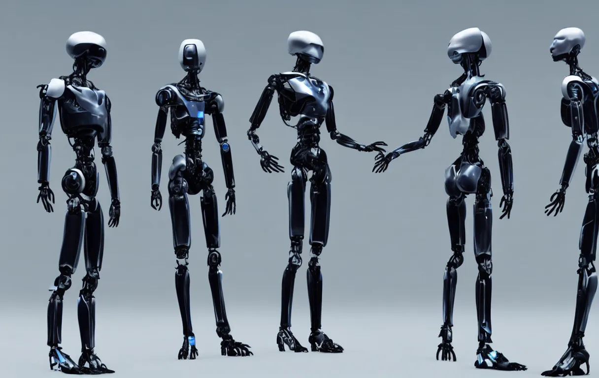 Prompt: a concept art of two ai androids facing each other while their eyes are closed unreal engine 5 render