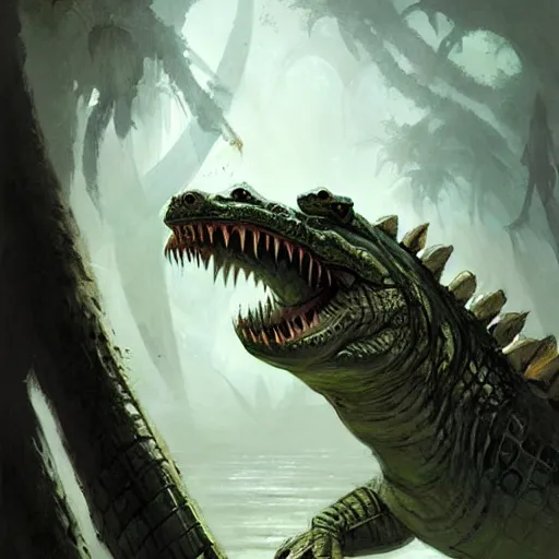 Prompt: a crocodile warrior, by greg rutkowski, magic the gathering,